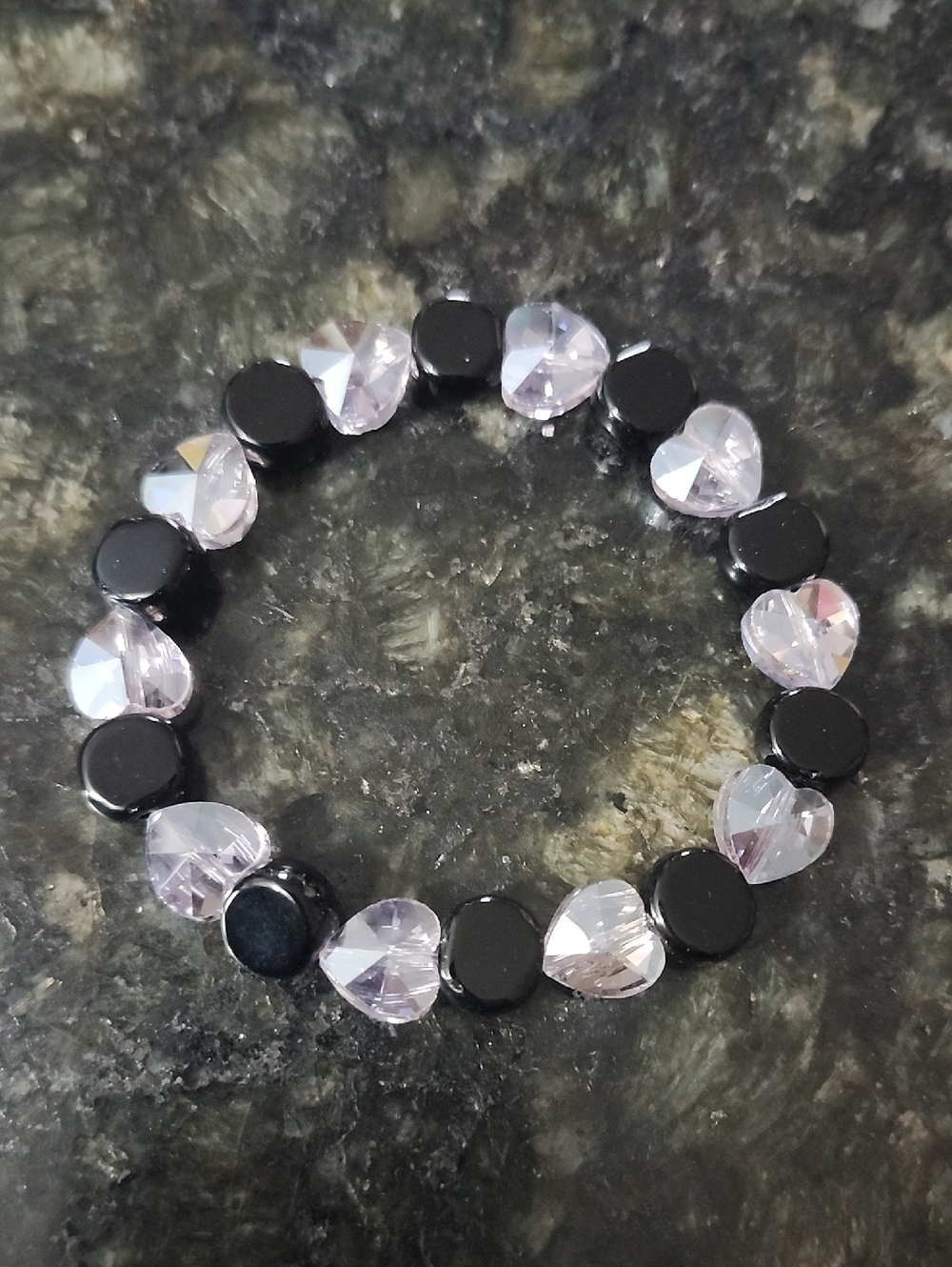Handmade Black Glass and Faceted Purple Beaded Bracelet
